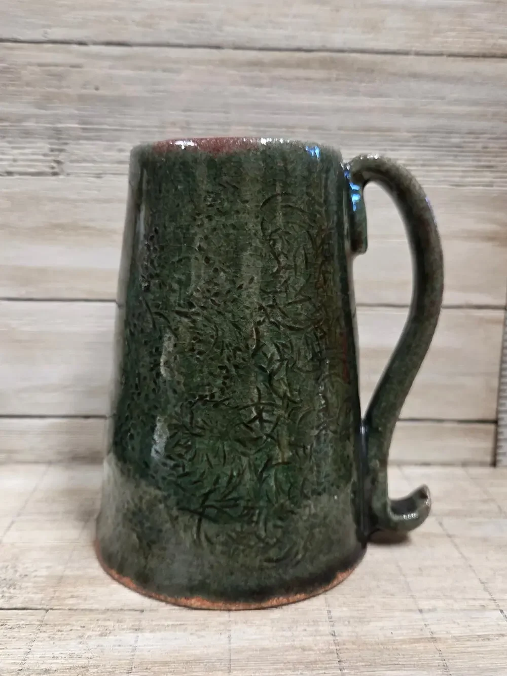 Studio Pottery Mug Green Stoneware Handmade Artisan Coffee Cup Signed A.H.